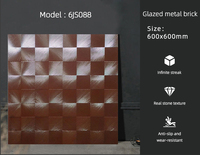 Carreaux de briques réfractaires émaillés rustiques modernes à double chargement, épaisseur 10 mm, 600x600 mm, pour salons, hôtels et restaurants