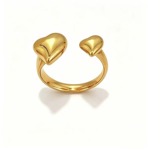 Bagues ouvertes en acier inoxydable 316L plaqué or 18 carats pour femmes, bijoux ajustables géométriques épais en forme <span class=keywords><strong>de</strong></span> cœur, boule et carré - Product Image 4