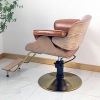 Chaise de barbier pivotante en cuir PU marron moderne et durable, très vendue, rotation à 360 degrés, pompe hydraulique, mobilier de salon, salon de coiffure
