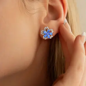 925 Sterling Silver Rhodium Plated 5A Pink Or Blue Cubic Zircon Clear Rotatable Earring For Women Find Jewelry