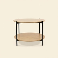 Table basse ronde moderne minimaliste durable à 2 niveaux avec structure en métal noir et rangement double couche pour la maison