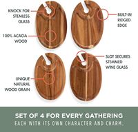 Ensemble de 4 assiettes à apéritif en bois d'acacia avec porte-verres, mini-planches à charcuterie