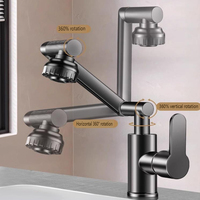 360 °   Robinet de lavabo de salle de bain à bras rotatif en acier inoxydable, mitigeur de cuisine monotrou à poser sur comptoir pour eau froide et chaude