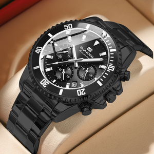 Montre de plongée haut de gamme pour homme, bracelet en acier noir, chronographe à quartz, pour un style business décontracté - Product Image 1