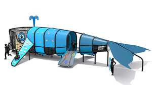 Équipement de terrain de jeux extérieur sur le thème des baleines, structure de jeu multi-activités en forme d'animaux marins <span class=keywords><strong>avec</strong></span> toboggan et structure d'escalade pour les parcs de villégiature - Product Image 2