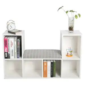 Wooden Storage Bookcase with Reading Nook and Mat,Multi-Functional