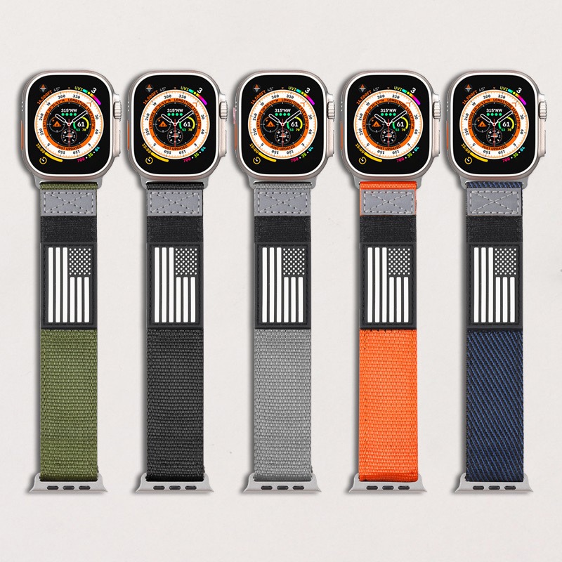 Apple Watch 울트라 밴드 49mm 38mm 40mm 42mm 44mm Vel-cro Apple Watch 스트랩 용 전술 나일론 스포츠 스마트 시계 밴드