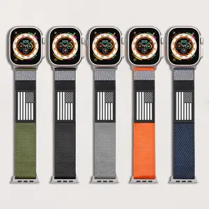 Tactical Nylon Sport Smart Watch Bands For Apple Watch Ultra Band 49mm 38mm 40mm 42mm 44mm Vel-cro Apple Watch Straps