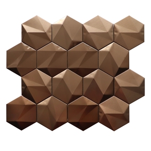 Hình Lục Giác Men Rose Gold Thép Không Gỉ Trung Quốc 3D Tường Gạch Mosaic