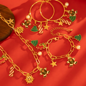 Offre Spéciale noël plaqué or ensemble de bijoux arbre de noël bonbons pentagramme pendentif collier Bracelet boucles d'oreilles femmes - Product Image 4