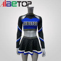 Uniforme de cheerleading personnalisé avec strass pour filles, haut à manches longues et épaules dénudées, jupe, service OEM, polyester, élasthanne, logo personnalisé, adolescents