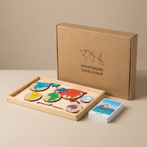 Plateau de tri Montessori personnalisé en bois <span class=keywords><strong>7</strong></span> continents, puzzle géographique <span class=keywords><strong>du</strong></span> <span class=keywords><strong>monde</strong></span> avec cartes flash des monuments - Product Image 4