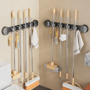 Suction Cup <b>Mop</b> Clip Stainless Steel <b>Wall</b> Mounted Bathroom Storage Rack Multifunctional Organizer For Broom And Cleaning Tools - Product Image 2