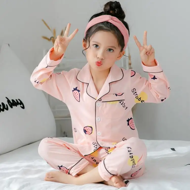 kids sleepwear clothes girls' cotton pajamas long sleeve children's home clothes cotton boys girls cotton nightwear pajamas set