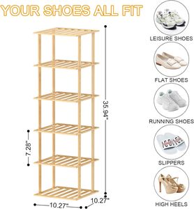 ชั้นวางรองเท้าไม้เนื้อแข็งแบบพกพาปรับได้ประหยัดพื้นที่ไม้ไผ่บางไม้วางซ้อนกันได้ชั้นวางรองเท้าออแกไนเซอร์สําหรับตู้เสื้อผ้าที่บ้าน - Product Image 5