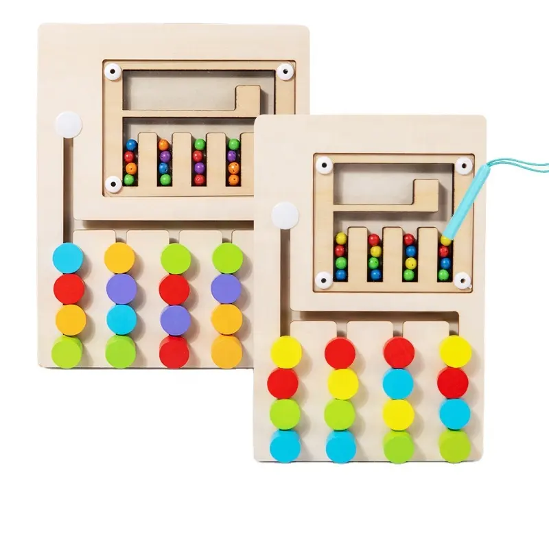 C02281 Montessori stelo giocattolo di apprendimento Slide Puzzle a cinque colori abbinati a rompicapo logica gioco educativo in legno per educazione prescolare giocattoli