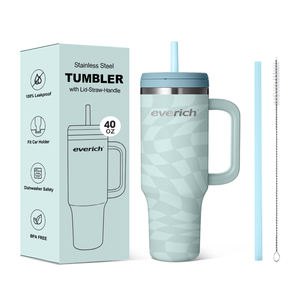 Taza a prueba de fugas con diseño de patente Everich, vaso de viaje de acero inoxidable con tapa giratoria de 40oz con asa y pajita - Product Image 1