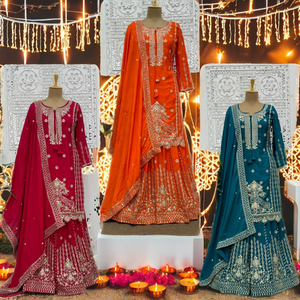 ชุดเดรส Anarkali แบบหรูหราทันสมัย ปักลายหนักประดับเลื่อม ผ้าไหมชิโนนแท้ ความยาวปานกลาง แห้งเร็ว ทรงปกติ เหมาะสำหรับงาน Diwali ในช่วงฤดูหนาว - Product Image 2