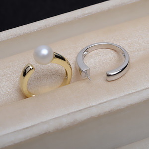 Bague ouverte en argent S925, style simple, accessoires de bijoux DIY pour femmes, plateau vide pour perles 6-10, 4247 - Product Image 1