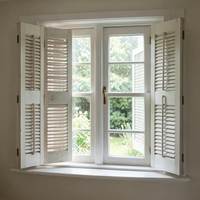 Persianas de Madera Maciza con Revestimiento Mate Blanco Crema Minimalista y Filtro de Luz Suave Prima para Ventanas de Guillotina