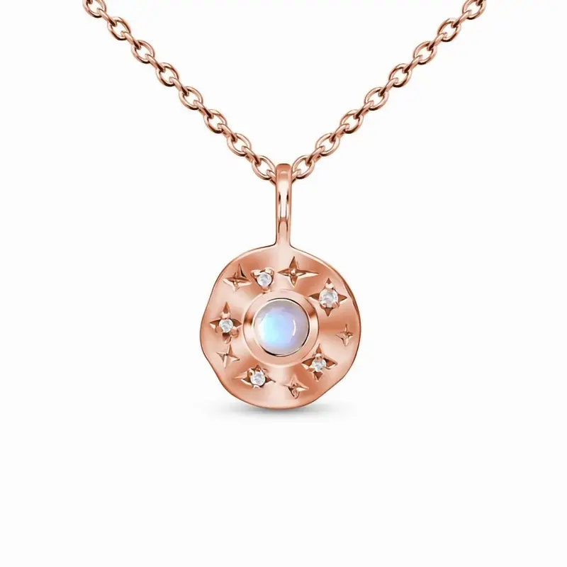 925 silver round card pendant very beautiful moonstone crystal jewelry rose gold chain necklace
