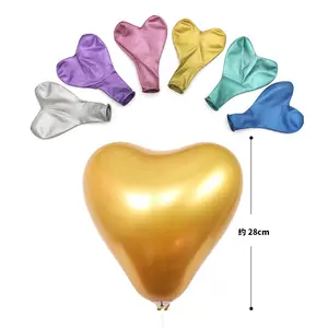 Sıcak satış EN71 kalite 50 adet paketi 12 inç kalp krom lateks balon kırmızı mor gümüş altın mavi yeşil metalik kalp balon