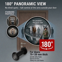 Viseur de porte panoramique à 180 degrés avec obturateur de confidentialité réglable 70-130 mm, lentille optique en alliage Zamak