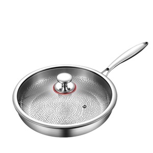 Stainless Steel Hammered Frying <b>Pan</b> <b>With</b> <b>Lid</b> 32C Nonstick Round Steak <b>Pan</b> Household Cookware - Product Image 1