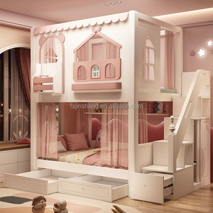 Giường tầng trẻ em thiết kế mới JS FURNITURE, có thể tháo rời, dành cho 4 trẻ, nội thất phòng ngủ, giường tầng có thể giấu đồ, kèm cầu trượt và cầu thang có ngăn chứa đồ - Product Image 1