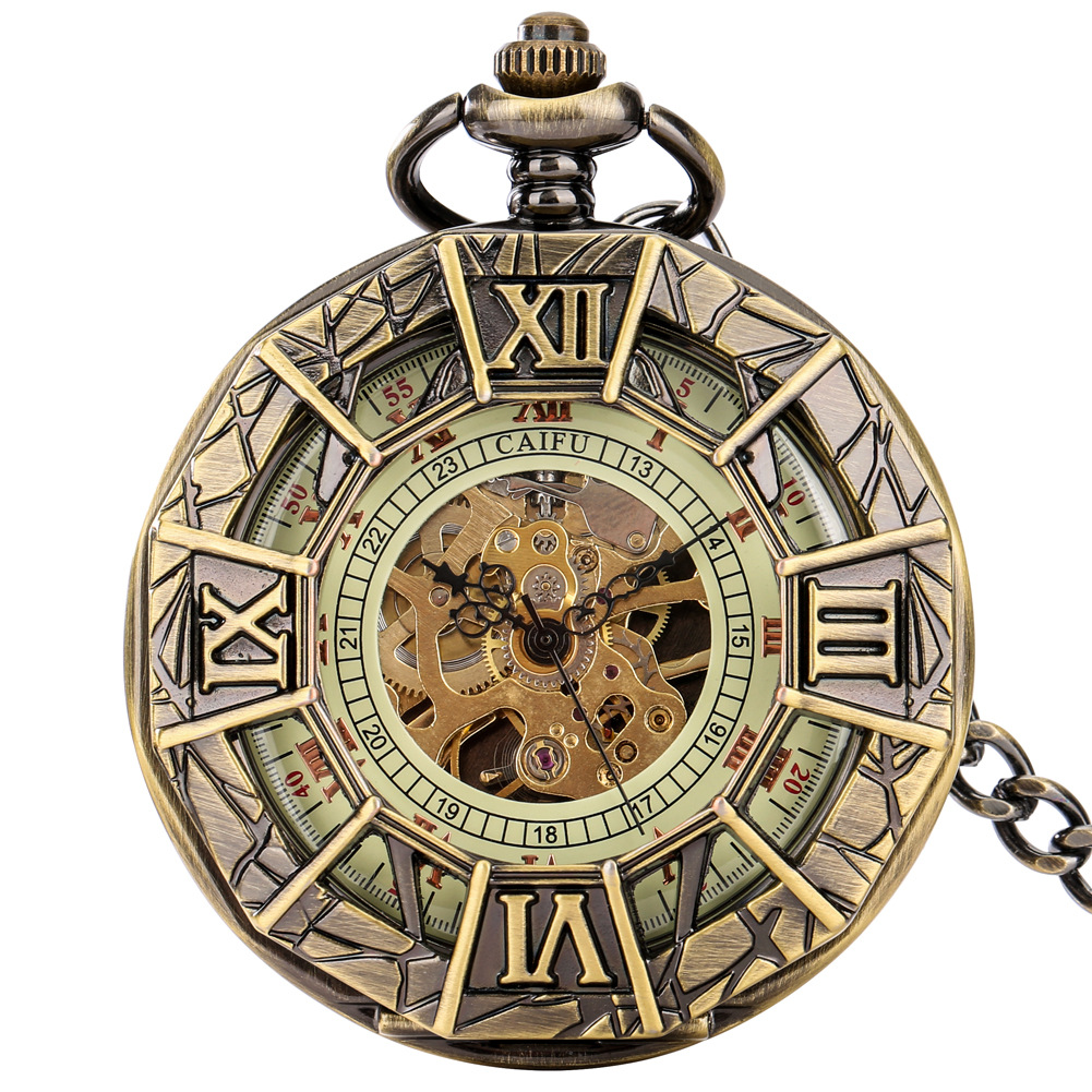 Hollow Roman Numerals Antique Engraved Steampunk Necklace Fob Unisex Mens Vintage Pendent Watch Mechanical Pocket Watches