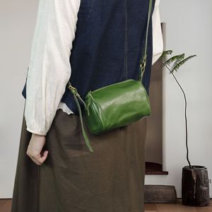 Bolso Bandolera Retro para Mujer, Verde, Cuero Genuino, Cierre de Cremallera, Horizontal, Cuadrado, Casual, para Uso Diario - Product Image 1