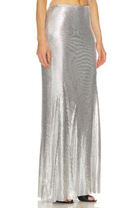 <span class=keywords><strong>Jupe</strong></span> longue en <span class=keywords><strong>jersey</strong></span> 100% personnalisée en argent brillant pour femmes, jupes crayon noires, fabricants de boutiques en satin de soie, ceinture <span class=keywords><strong>élastique</strong></span> - Product Image 2