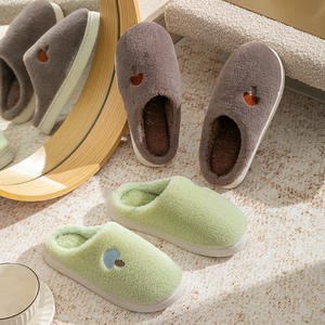 Pantuflas de Algodón para el Hogar, Otoño e Invierno, con Bordado, Color Sólido, Afelpadas, Cálidas, Diseño Antideslizante para Parejas - Product Image 3