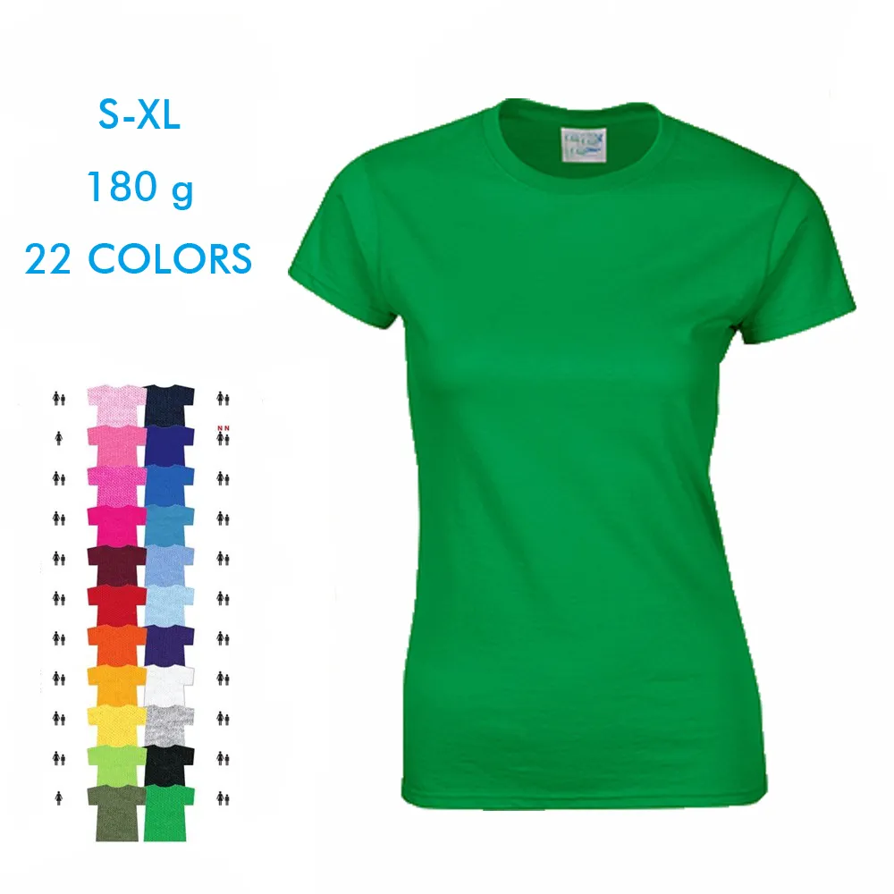 high quality ladies 180gsm blank plain short sleeve 100% cotton t-shirts custom print t shirt for women