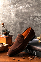 Mocassins pour hommes en daim et cuir de veau vintage, de luxe, de haute qualité, résistants à l'usure, avec semelle extérieure en caoutchouc antidérapante, marron, chaussures décontractées