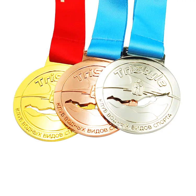 Sampel Gratis Custom Sendiri Kosong Logam Aloi Seng 3D Logam Penghargaan Maraton Lari Olahraga Medali Penghargaan dengan Pita