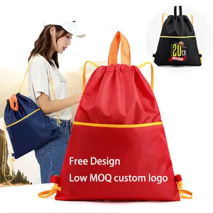 Custom Printed Logo 210D Polyester Waterproof Drawstring Backpack Gym Bag Sports Fitness Nylon Oxford Tote Storage Backpack Bags