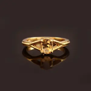 Anillo de declaración de piedras preciosas de citrino Natural de Plata de Ley 925, corte ovalado chapado en oro, regalo de boda de alta calidad para sus fiestas - Product Image 2