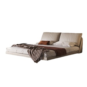 Design italiano minimalista flanella trapuntato in pelle letto di legno sospensione camera da letto mobili per camera padronale per la sala di nozze Hotel - Product Image 3