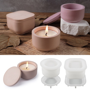 Cetakan Pot Bunga Gipsum Plester Nordik, Cetakan Silikon Vas untuk Wadah Lilin Semen Dengan Tutup - Product Image 2