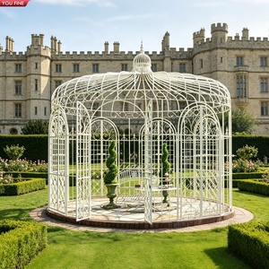 Gazebo de Hierro Forjado Blanco YOUFINE, Pabellón de Jardín de Metal Ornamentado con Techo de Cúpula para Decoración de Paisajes de Villas y Castillos - Product Image 1