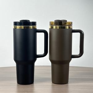 Bulk Premium 40oz Vacuum Insulated Stainless Steel Tumbler with Handle Straw Double Wall Powder Coated Gold Finish - Product Image 1