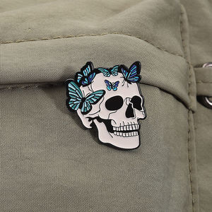 Schmetterling Skelett Brosche Emaille Pins Halloween Punk Schädel Schmetterling Metall Broschen Rucksack Revers Abzeichen Schmuck Großhandel - Product Image 3
