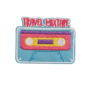 Patch brodé thermocollant rose en forme de bande radio arc-en-ciel pour vêtements, sacs et décoration de jeans - Product Image 5