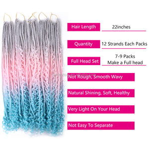 Trenzas <span class=keywords><strong>de</strong></span> Cabello Estilo Bohemio <span class=keywords><strong>de</strong></span> Crochet, Estilo Goddess Locs, Despeinadas, con Ombre Rizado, Pre-enlazadas, Sintéticas, Estilo Boho, 3x <span class=keywords><strong>River</strong></span> Box Braids - Product Image 5