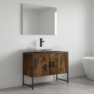Mueble de Baño con Lavabo, Madera Sintética, Acabado Roble Ahumado, Estilo Rústico, de Pie, Rectangular, 47-49 Pulgadas, Marrón Oscuro - Product Image 2