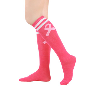 Calcetines hasta la <span class=keywords><strong>rodilla</strong></span> a rayas con cinta rosa para mujer al por mayor calcetines largos de fútbol para la temporada de primavera - Product Image 5