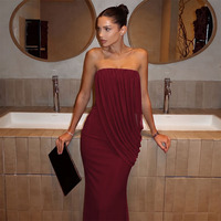 Robe longue drapée marron chocolat sans bretelles pour femme Joydressing, robe de soirée moulante