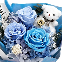 Bouquet de roses bleues préservées avec ours en peluche, fleurs séchées éternelles, vente en gros, Saint-Valentin, anniversaire, décoration de la maison, cadeau