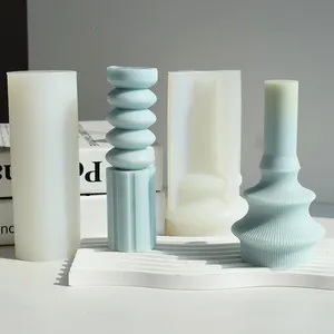 الأكثر مبيعًا شمعدان مخطط مضلع أعلى ارتفاع 3D ديي شمعة اسطوانة سيليكون العفن كبير سيليكون العفن شمعة